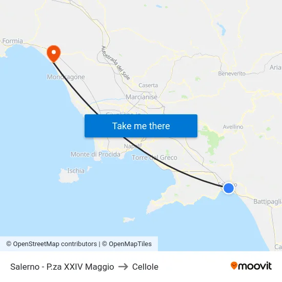 Salerno - P.za XXIV Maggio to Cellole map
