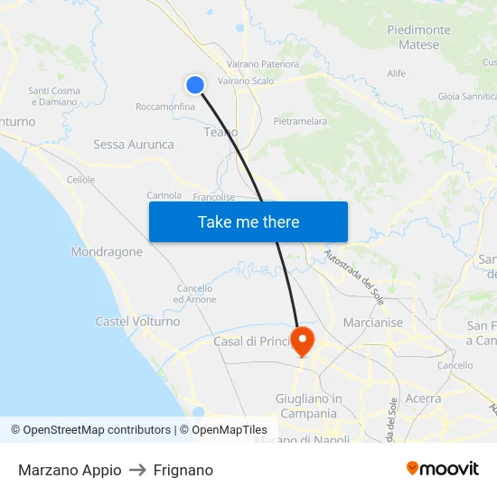 Marzano Appio to Frignano map