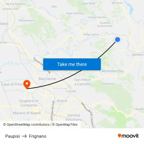 Paupisi to Frignano map