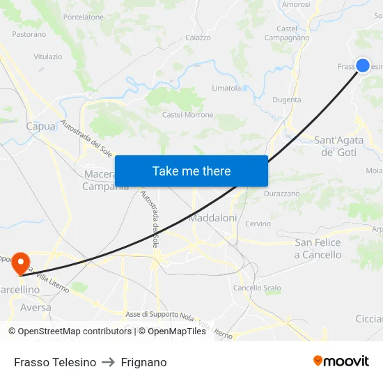 Frasso Telesino to Frignano map