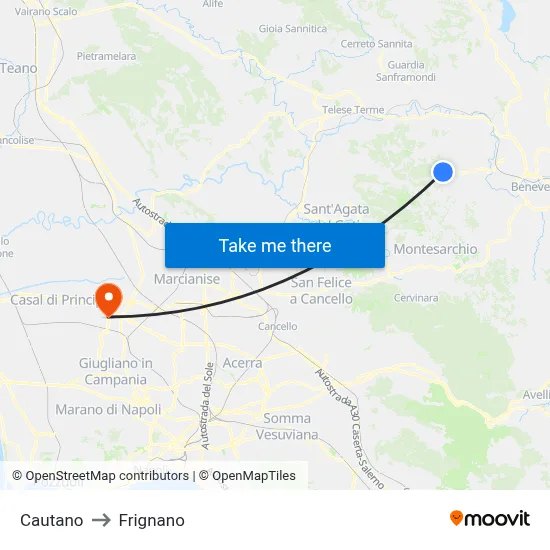 Cautano to Frignano map