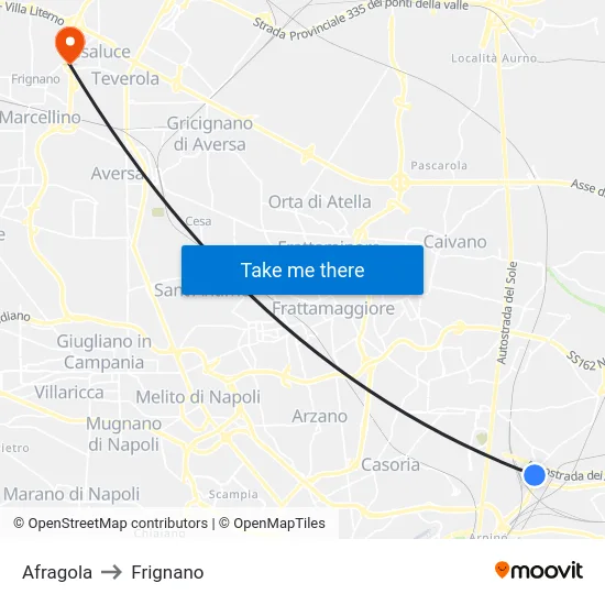 Afragola to Frignano map