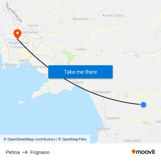 Petina to Frignano map