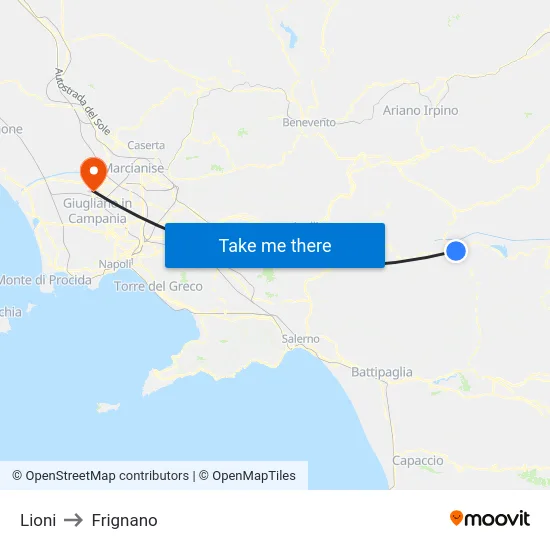 Lioni to Frignano map