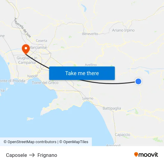 Caposele to Frignano map