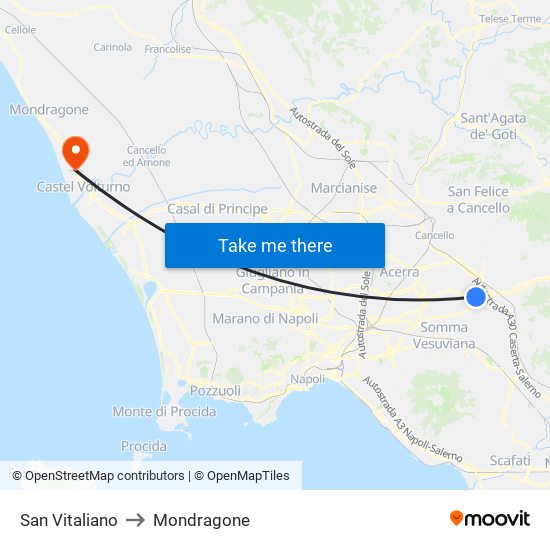 San Vitaliano to Mondragone map