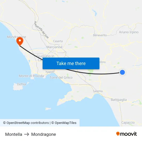 Montella to Mondragone map
