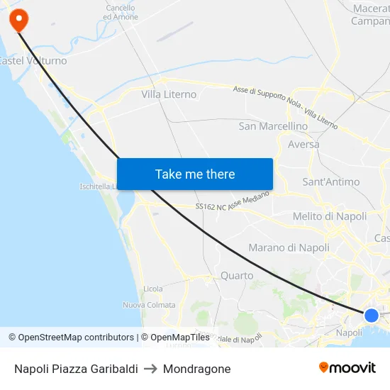 Napoli Piazza Garibaldi to Mondragone map