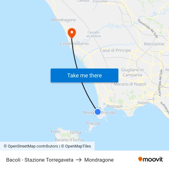 Bacoli - Stazione Torregaveta to Mondragone map