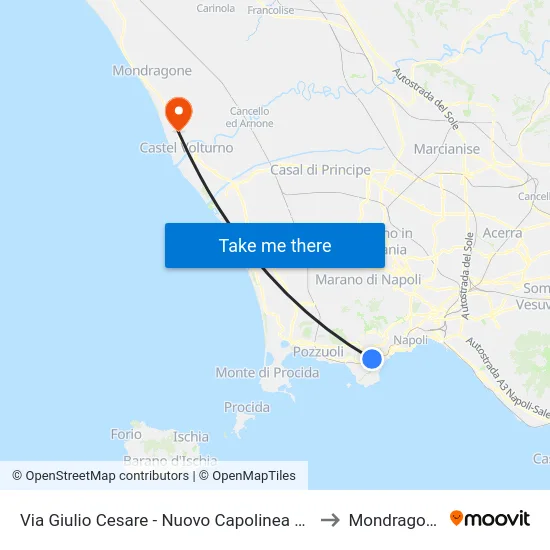 Napoli - Tecchio/Giulio Cesare to Mondragone map