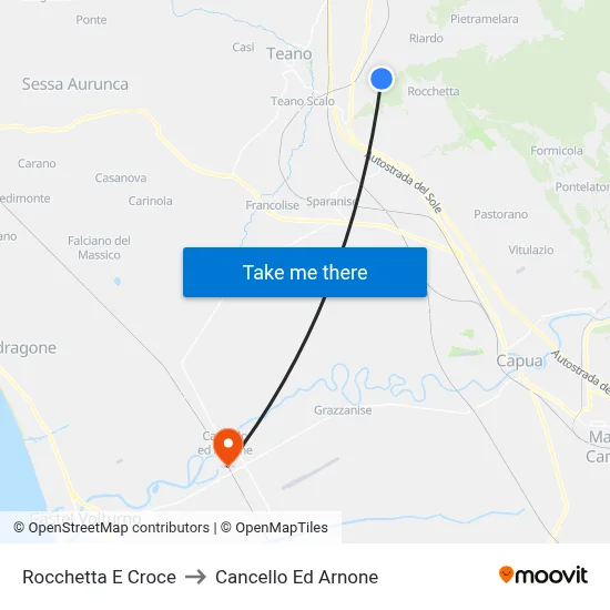Rocchetta e Croce to Cancello Ed Arnone map