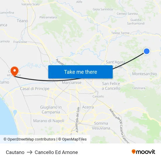 Cautano to Cancello Ed Arnone map