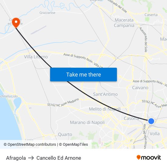 Afragola to Cancello Ed Arnone map