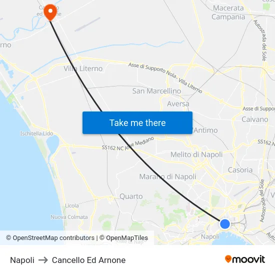 Napoli to Cancello Ed Arnone map