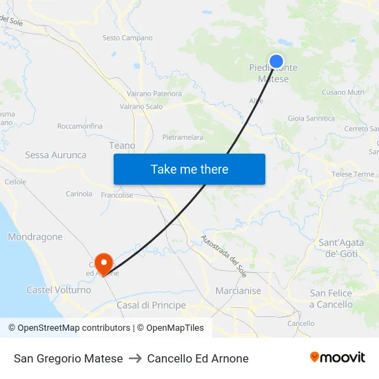San Gregorio Matese to Cancello Ed Arnone map