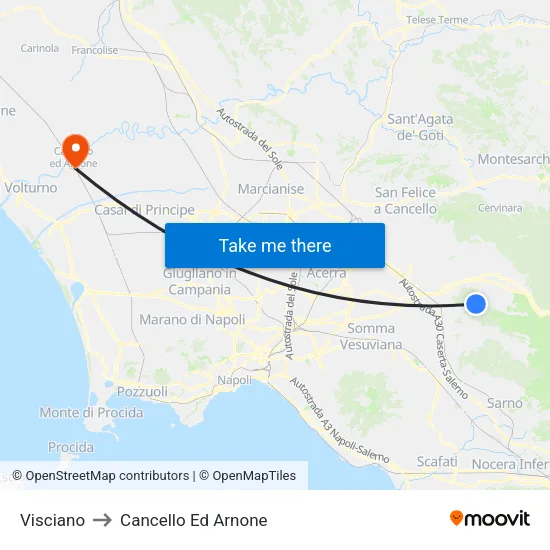 Visciano to Cancello Ed Arnone map