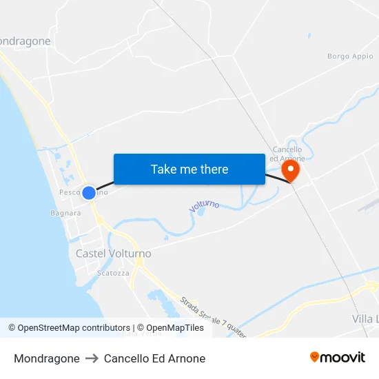 Mondragone to Cancello Ed Arnone map