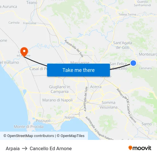 Arpaia to Cancello Ed Arnone map