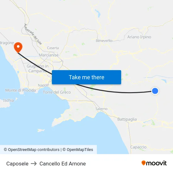 Caposele to Cancello Ed Arnone map