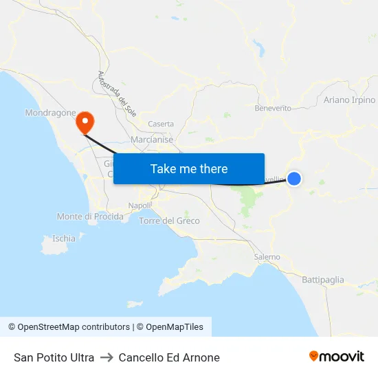 San Potito Ultra to Cancello Ed Arnone map