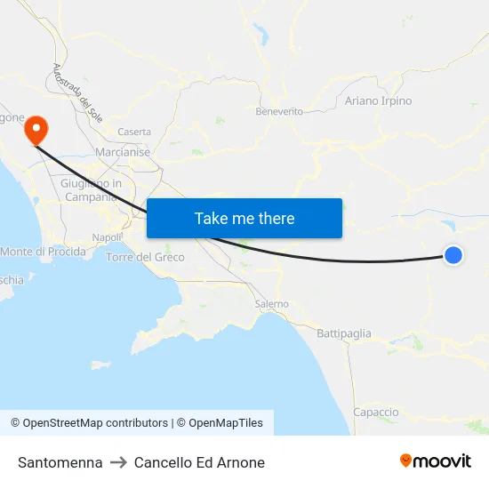 Santomenna to Cancello Ed Arnone map