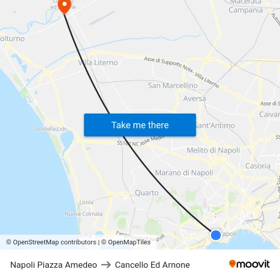 Napoli Piazza Amedeo to Cancello Ed Arnone map