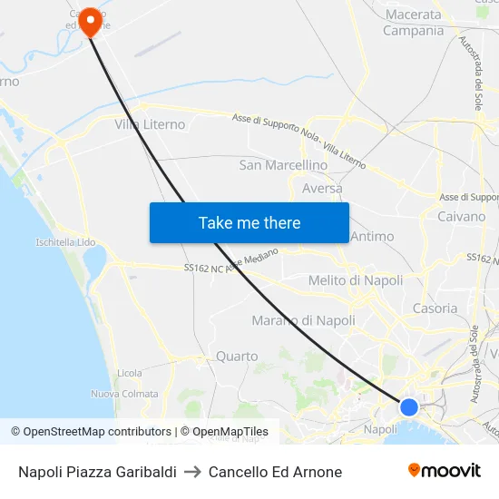Napoli Piazza Garibaldi to Cancello Ed Arnone map