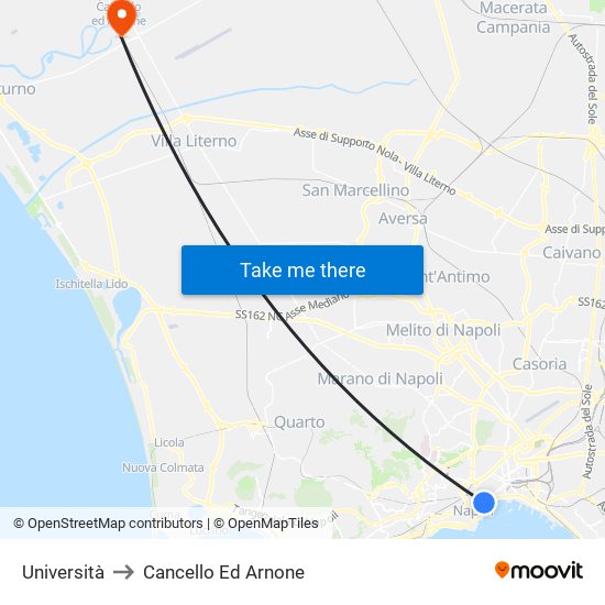 Università to Cancello Ed Arnone map