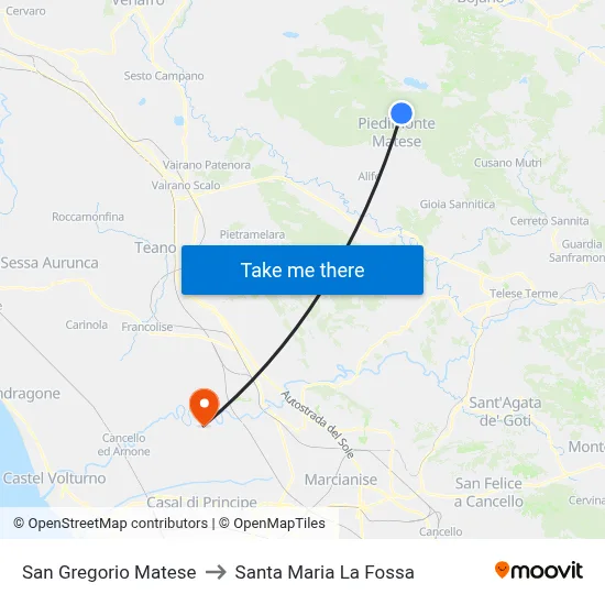San Gregorio Matese to Santa Maria la Fossa map