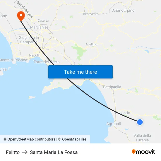 Felitto to Santa Maria la Fossa map