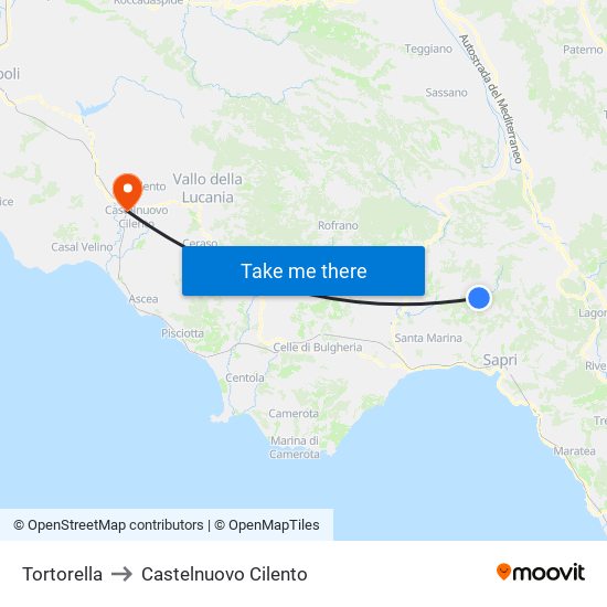 Tortorella to Castelnuovo Cilento map