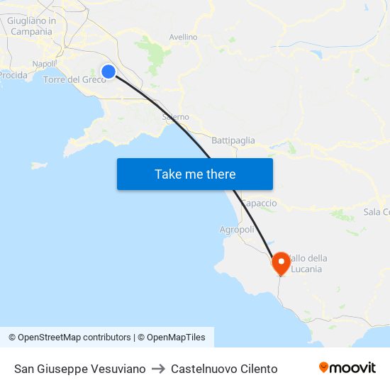 San Giuseppe Vesuviano to Castelnuovo Cilento map