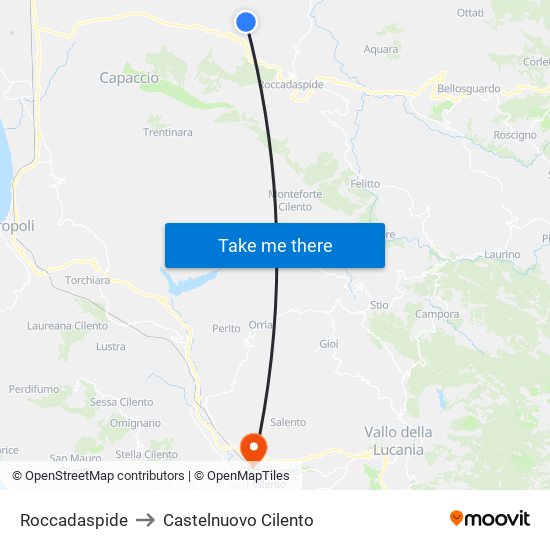 Roccadaspide to Castelnuovo Cilento map