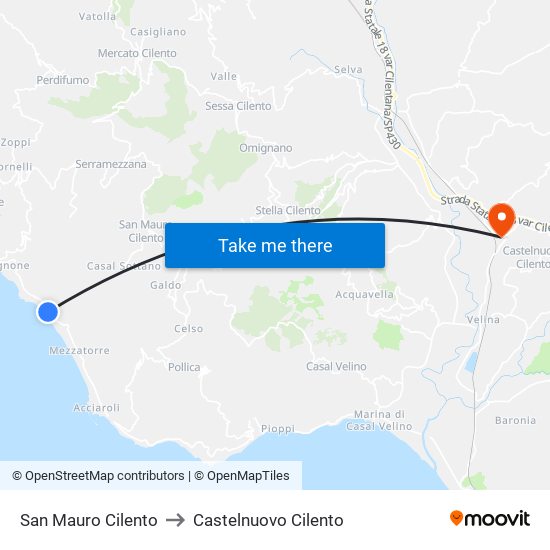 San Mauro Cilento to Castelnuovo Cilento map