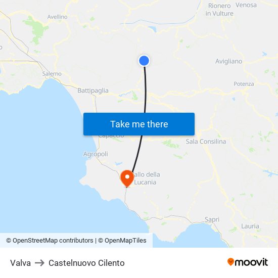 Valva to Castelnuovo Cilento map