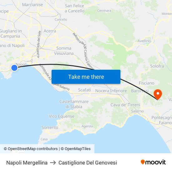 Napoli Mergellina to Castiglione Del Genovesi map