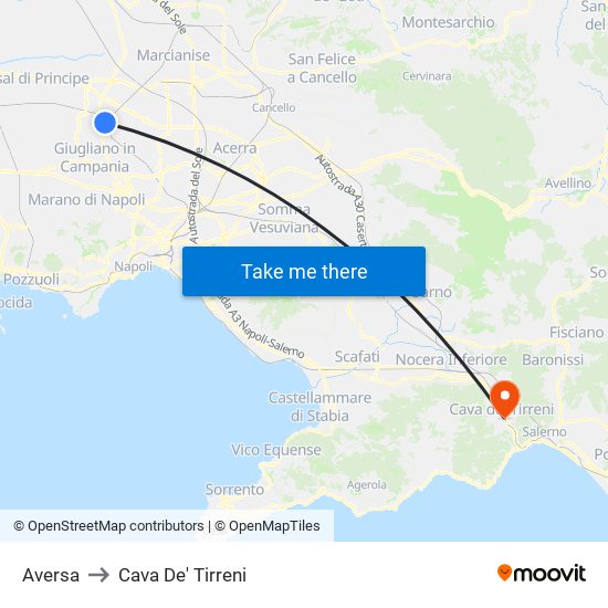 Aversa to Cava De' Tirreni map