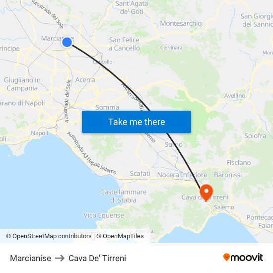 Marcianise to Cava De' Tirreni map