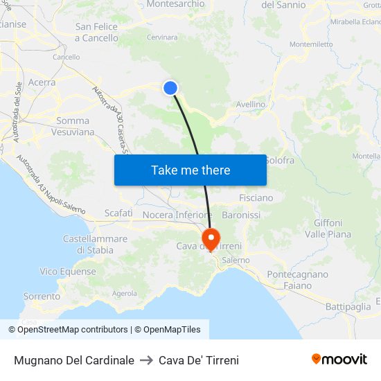 Mugnano Del Cardinale to Cava De' Tirreni map