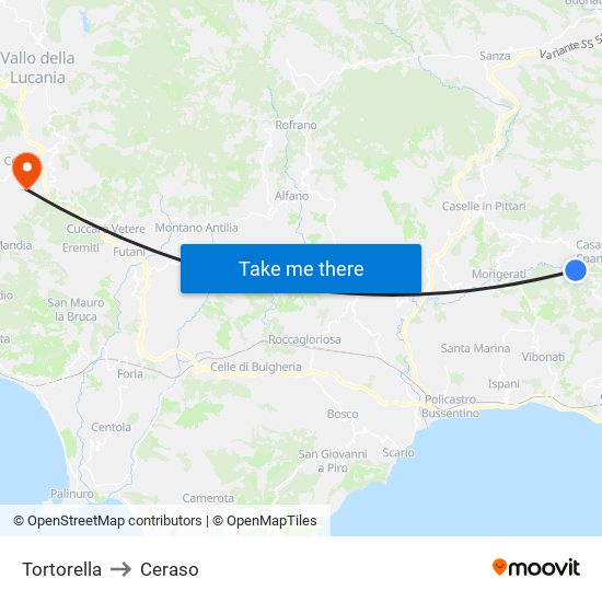 Tortorella to Ceraso map