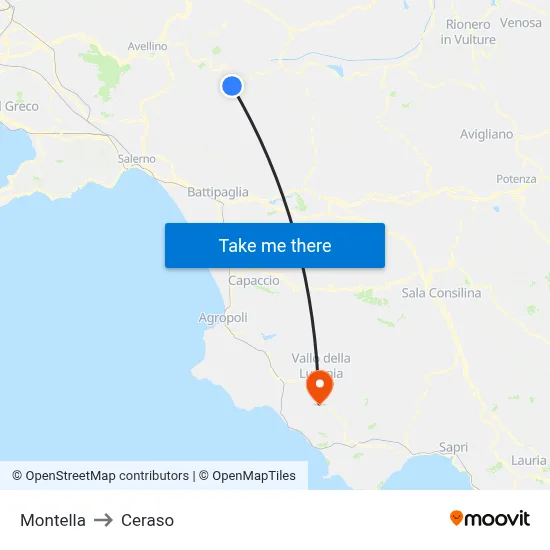 Montella to Ceraso map