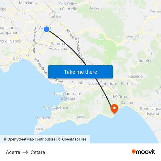 Acerra to Cetara map