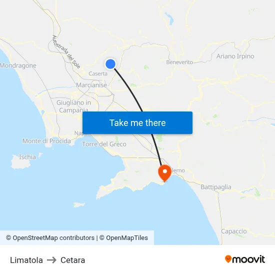 Limatola to Cetara map