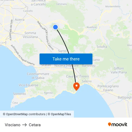 Visciano to Cetara map