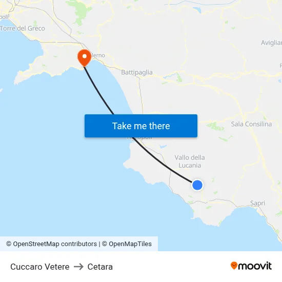 Cuccaro Vetere to Cetara map
