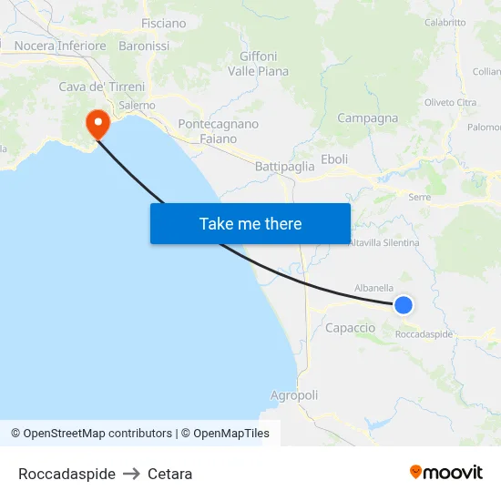 Roccadaspide to Cetara map