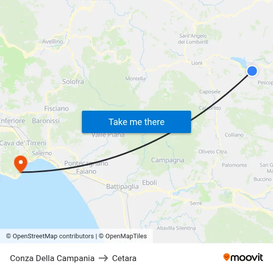 Conza Della Campania to Cetara map