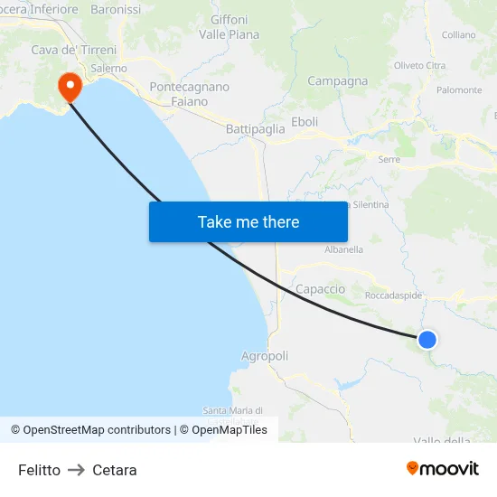 Felitto to Cetara map