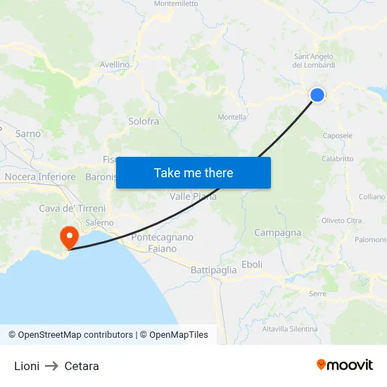 Lioni to Cetara map