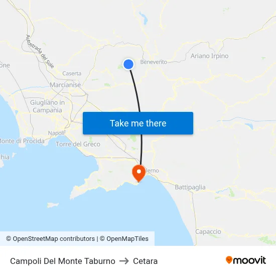 Campoli Del Monte Taburno to Cetara map